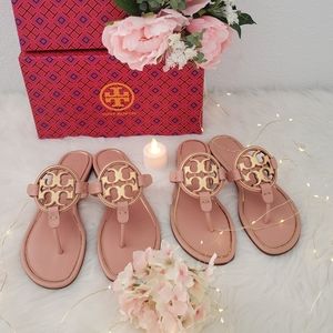 Tory Burch Metal Logo slides sandals